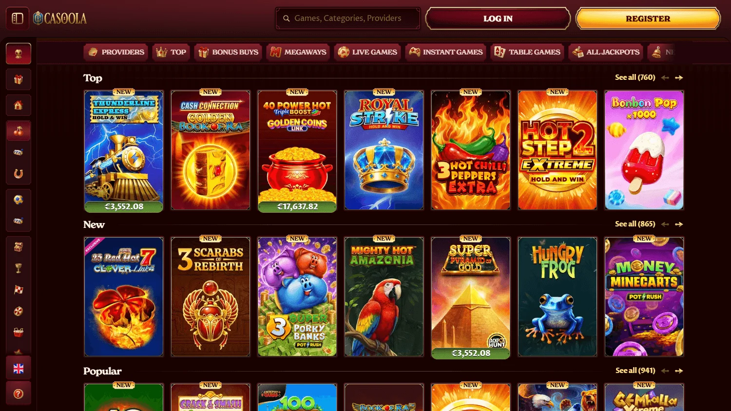 Casoola Casino desktop games screen