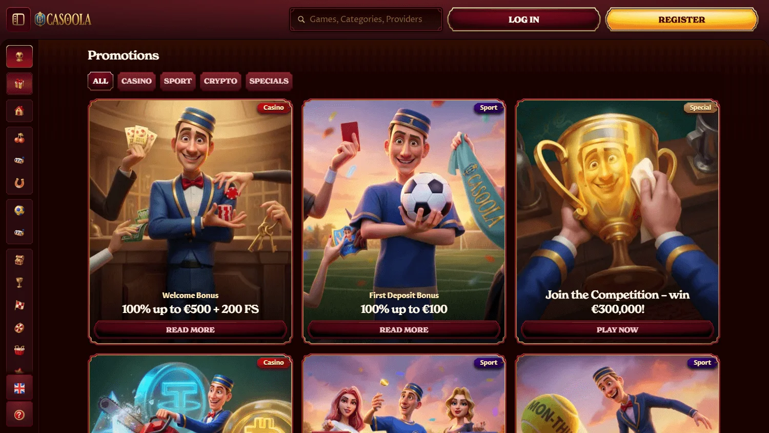 Casoola Casino desktop promotions screen