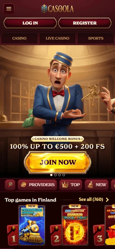 Casoola Casino mobile home screen