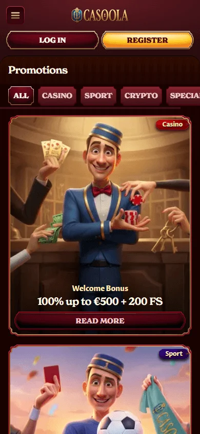 Casoola Casino mobile promotions screen